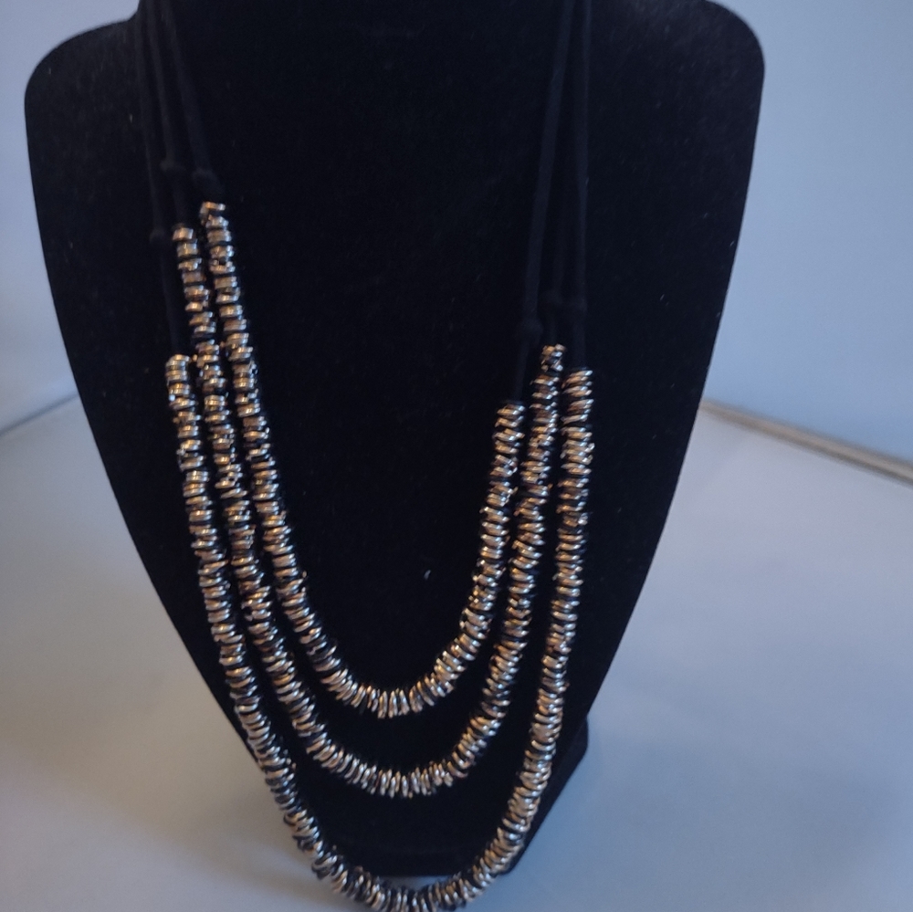 Three Strand Metal Disc Necklace